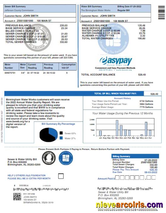 UNITED KINGDOM SEWER & WATER utility bill